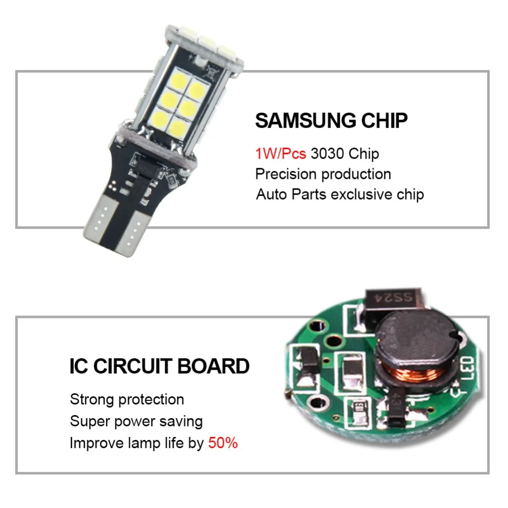 Foxcnsun 2 шт. T15 светодиодный Canbus OBC Error Free лампы Wedge Bulb Фары заднего хода 921 912 W16W
