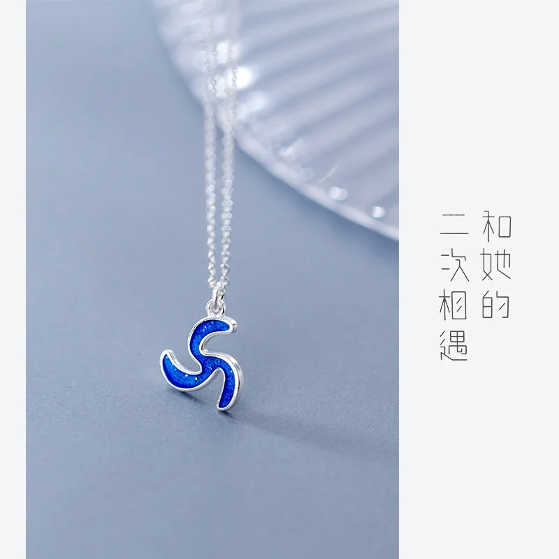 Trusta 100% 925 твердых Серебряный Синий Мельница короткое ожерелье с подвеской