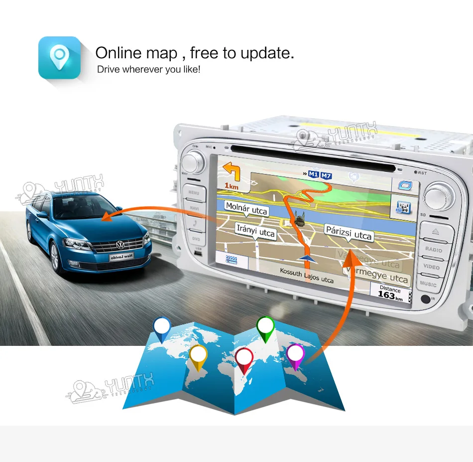 Два Din 7 дюймов dvd плеер автомобиля для FORD Mondeo S MAX C Galaxy Фокус 2 fm радио gps навигации