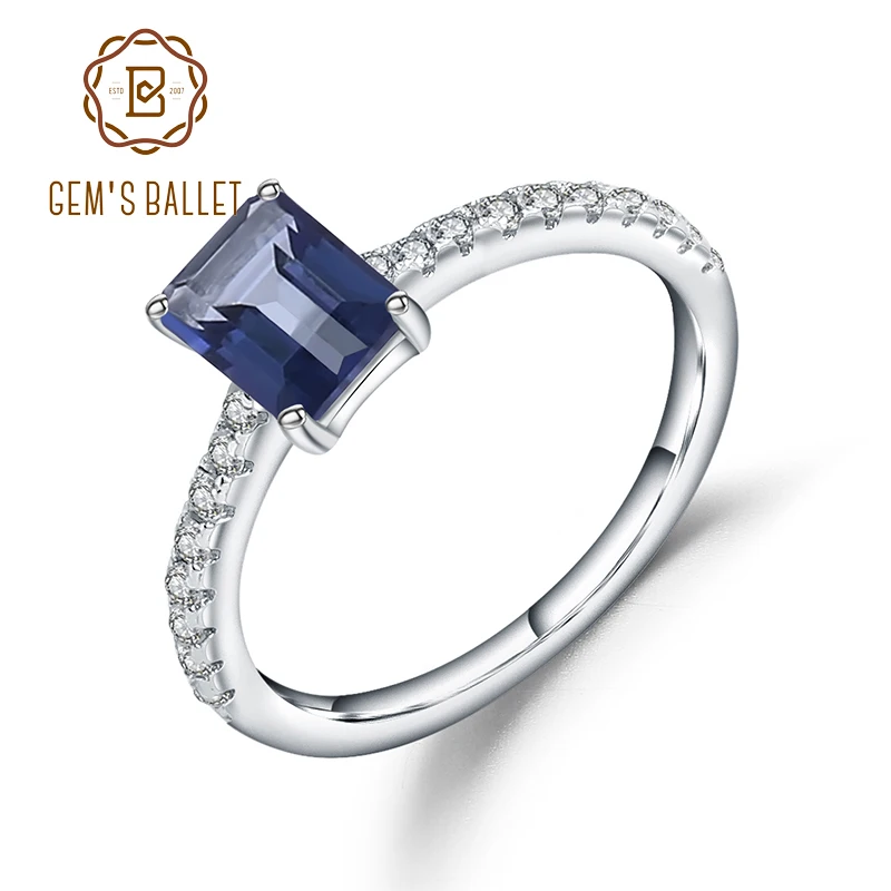 Gem's Ballet 1.15Ct натуральный иолит синий мистик кварц 925 пробы серебро обручальные кольца для женщин ювелирные украшения