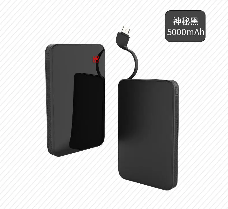 Black ЖК-дисплей mi ror экран тонкий mi ni power Bank 8000 мАч для Xiaomi mi iphone 3 в 1 Встроенная линия портативное зарядное устройство Быстрая зарядка power bank - Color: Black