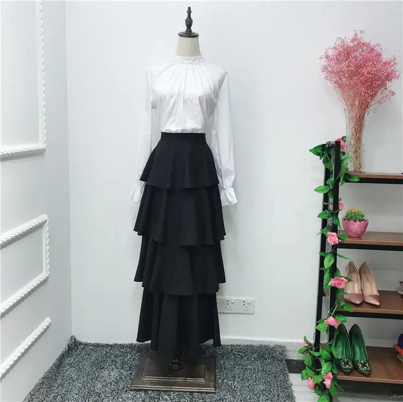 Abaya Femme Дубай длинная мусульманская юбка кафтан пачка юбки Moslim Elbise Абая для женщин Катара ОАЭ Оман турецкая исламская одежда - Цвет: Черный