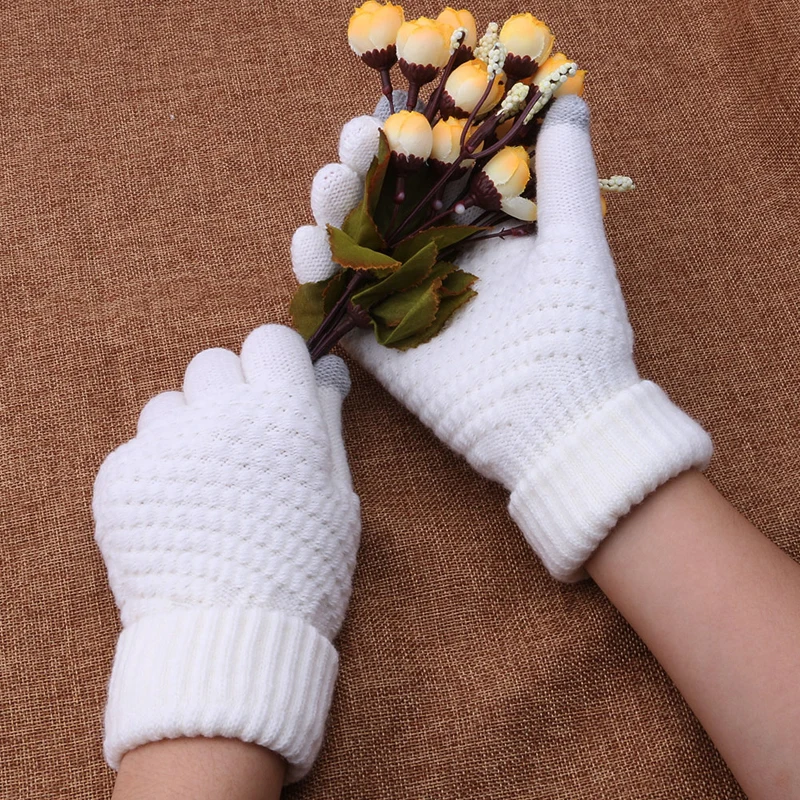Женские теплые шерстяные эластичные вязаные перчатки варежки Зимние аксессуары