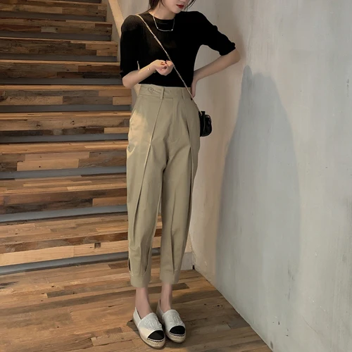 Женский брючный костюм с высокой талией повседневный комплект из двух предметов