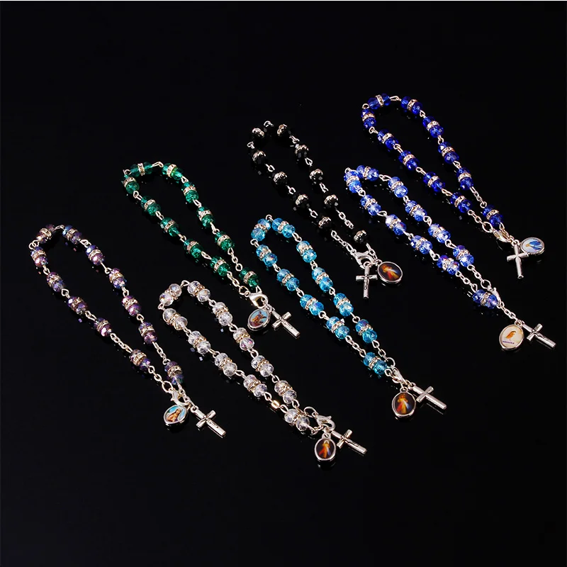 Гламурный Хрустальный Розарий крест браслет женский хрустальные бусины