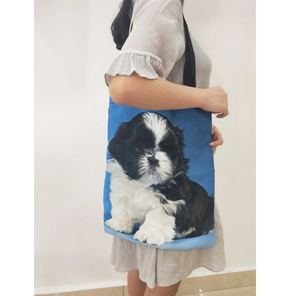 

NoisyDesigns Kawaii Oil Painting Canvas Women Tote Shih Tzu Pattern Custom Brand Large Shopping Ladies Hand Bag Grocery Pouch