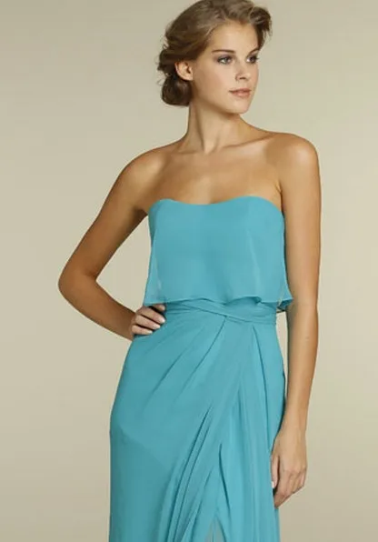 Prom Dresses Sale -Strapless Neckline Bridesmaid Ruffles Chiffon A-Line Side Slit Floor Length Natural Waist | Свадьбы и торжества