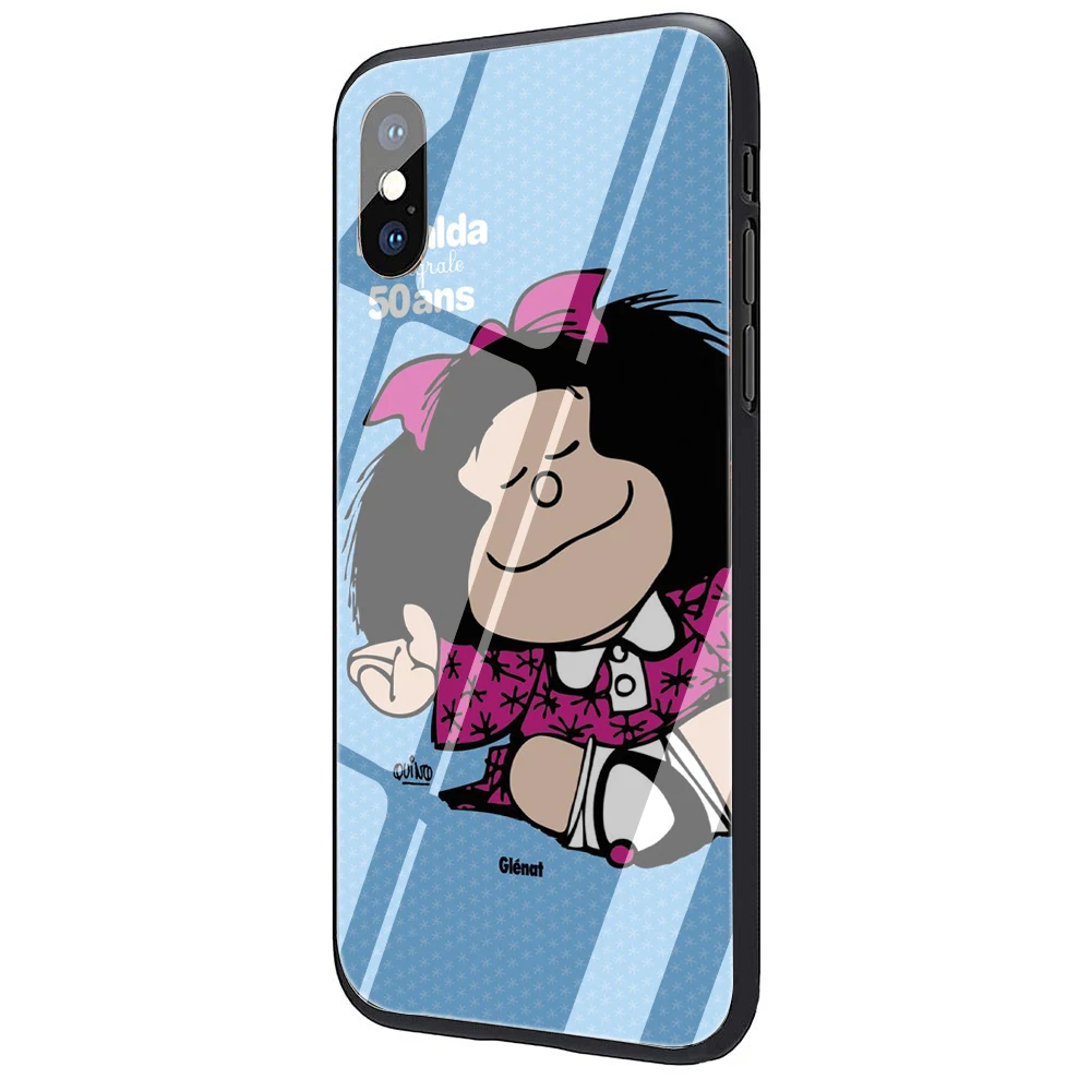 G7 Mafalda закаленное стекло ТПУ черный чехол для iPhone 5 5S 6 6s 7 8 plus X XR XS 11 pro Max - Цвет: G7