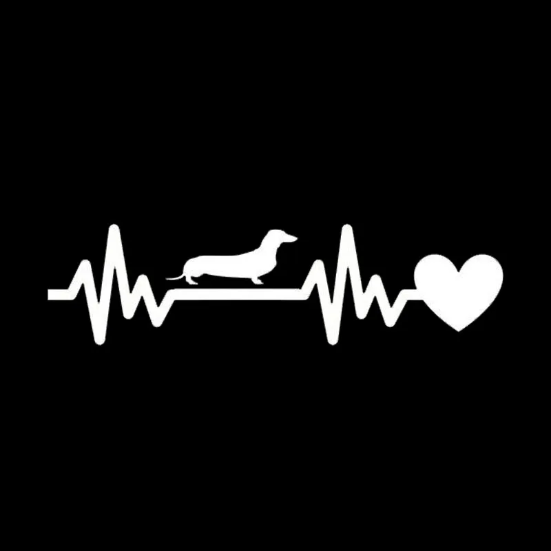 19*5CM Dachshund Heartbeat Lifeline Vinyl Car Stickers Creative Cartoon Decorative Decals Black/Silver C6-1244 | Автомобили и