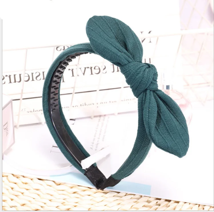 Зеленый Headband for Women Bezel Hair Accessories Girls Knot Hairband Korean Style Fashion Hiar Bows Rabbit Ears Headwear VERVAE - Цвет: Зеленый