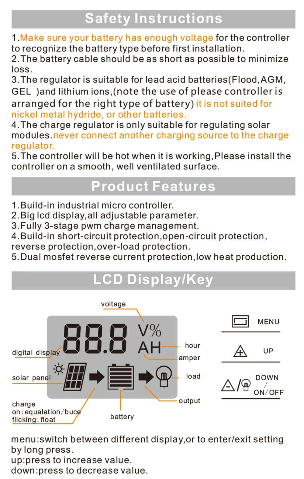 10A 20A 30A 12 В/24 В Солнечный контроллер заряда lcd 5 VUSB, солнечная панель зарядное устройство для литиевой батареи гелевый Аккумулятор AGM источник питания