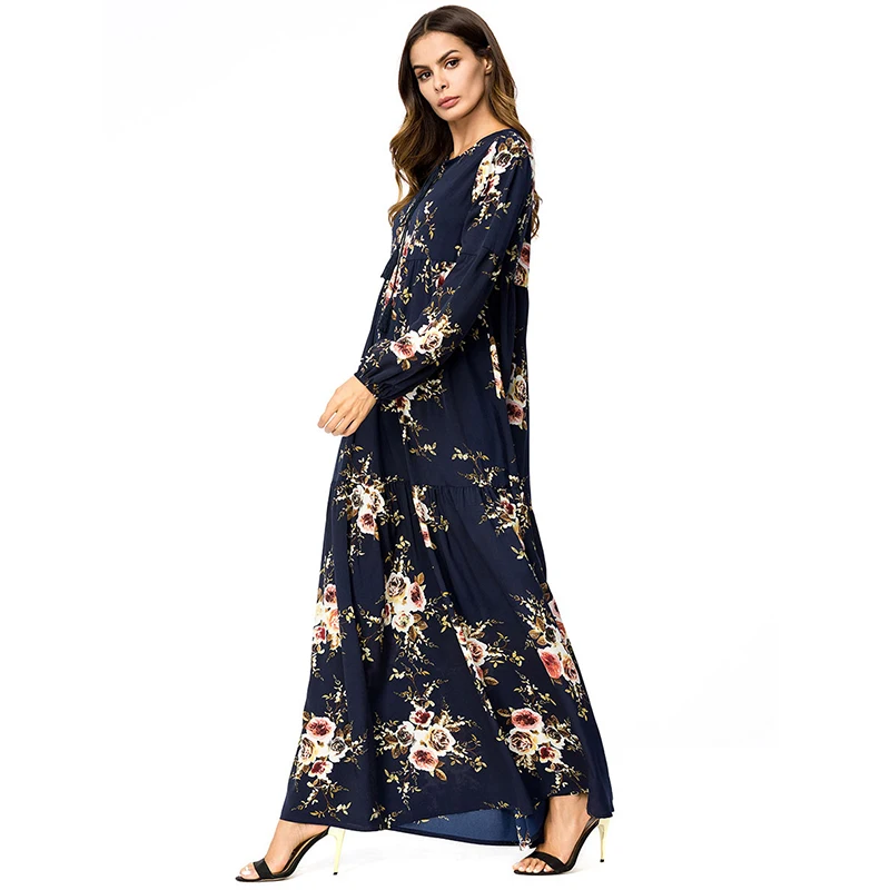 Повседневное Boho Плюс Размеры осень Цветочный Макси женское платье с длинным