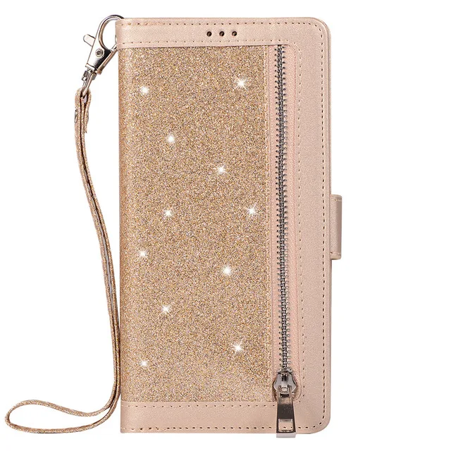Gold Откидная крышка для Galaxy S10e S10 S9 Plus Note 10 Plsu 8 9 кожаный кошелек с блестками магнитные Чехлы для книг для Iphone 11 Pro Max XR XS MAX - Цвет: Gold