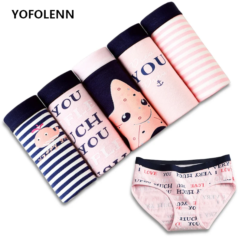 

5 Pieces/lot Women Panties Cute Cotton Underwear Girls Lingerie Printed Intimate Plus Size Briefs Lady Breathable Underpants