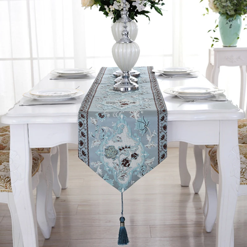 Light Blue Европейский роскошный жаккардовый журнальный столик runner s Современная пасторальная вышитая настольная дорожка Высококачественная Толстая Крышка для шкафа домашний декор - Цвет: Light Blue