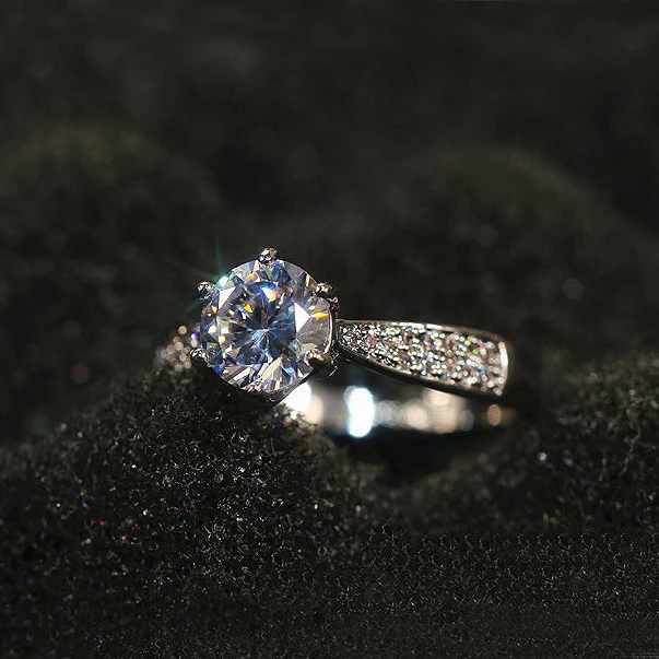 

Sterling Silver 100% 1ct Round Cut Moissanite Ring DEF Color VVS1 Wedding Engagement Ring For Women