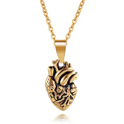 small gold color 316L нержавеющая сталь человеческое сердце кулон ювелирные изделия ожерелье в стиле панк с подвеской для влюбленных - Окраска металла: small gold color