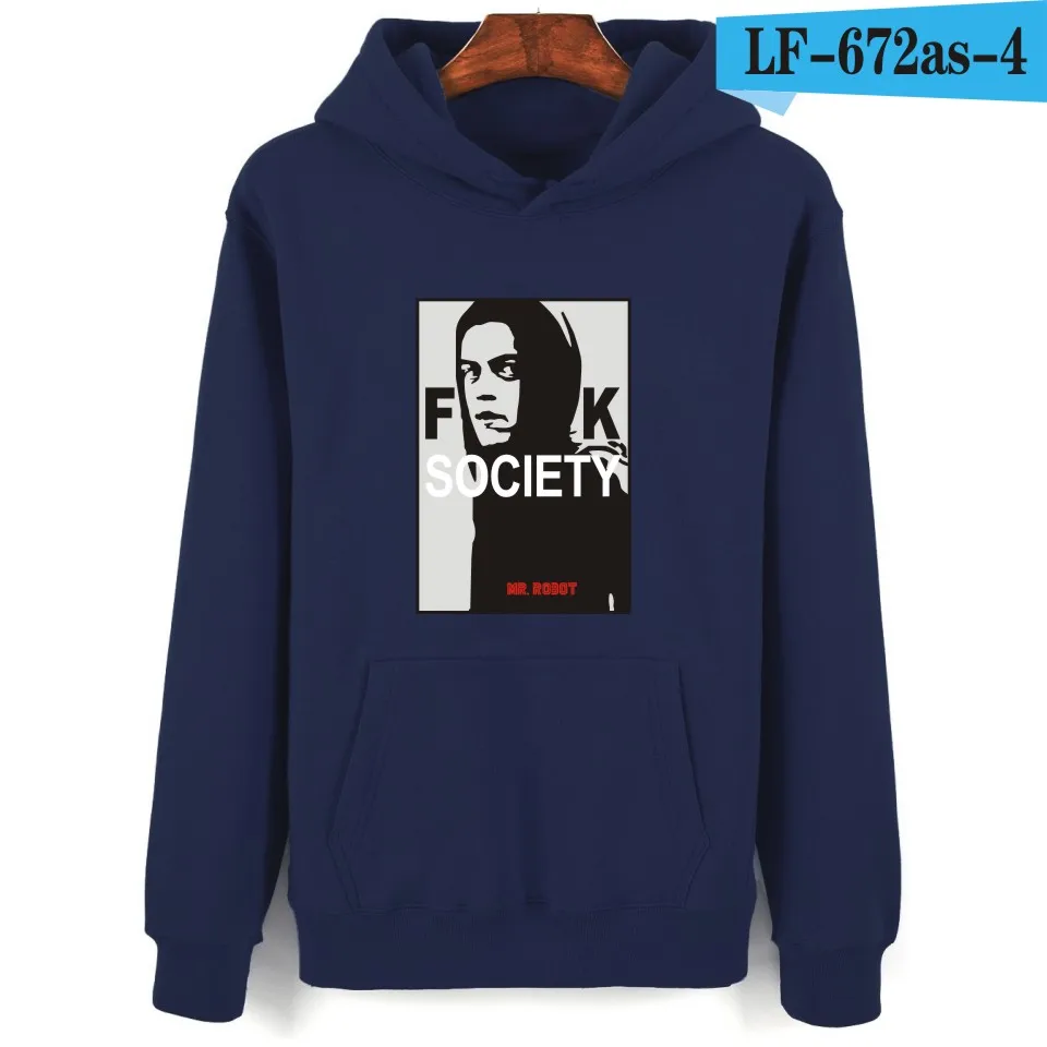 navy blue LUCKYFRIDAYF мистер робот с капюшоном Мужские толстовки и свитшоты американский популярный драма мультфильм печати толстовки для мужчин хип хоп забавная одежда - Цвет: navy blue