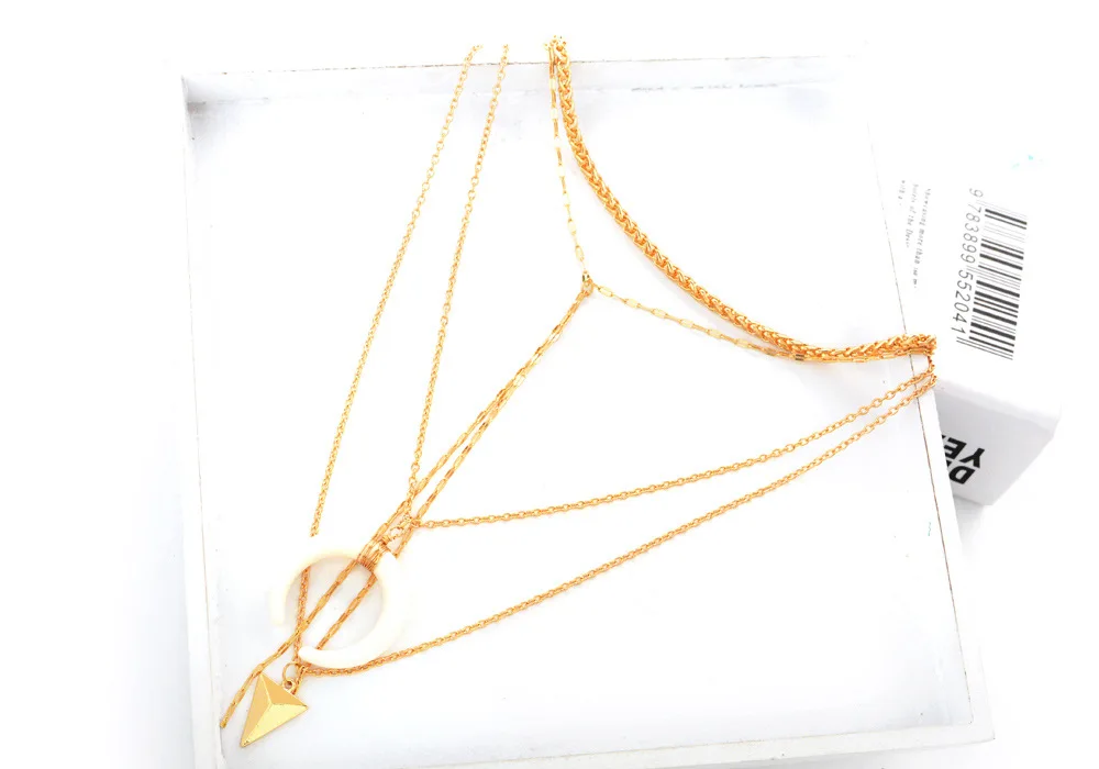 Boho Винтаж Золотой Рог себе колье Цепочки и ожерелья многослойный большой Кулон Луна Arrow Long Цепочки и ожерелья s для Для женщин Модные украшения
