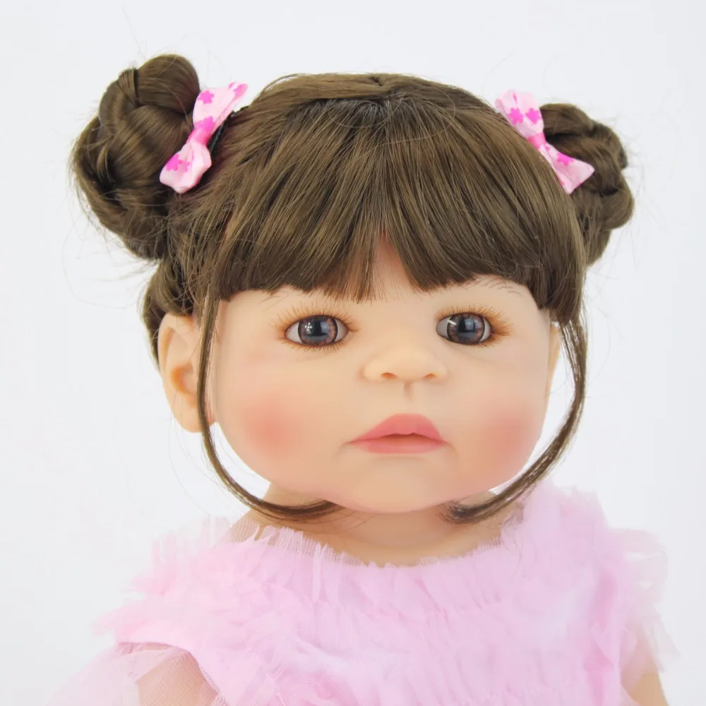 55 см полный силикона Reborn Baby Doll игрушка как настоящие девушка Boneca Виниловый фон