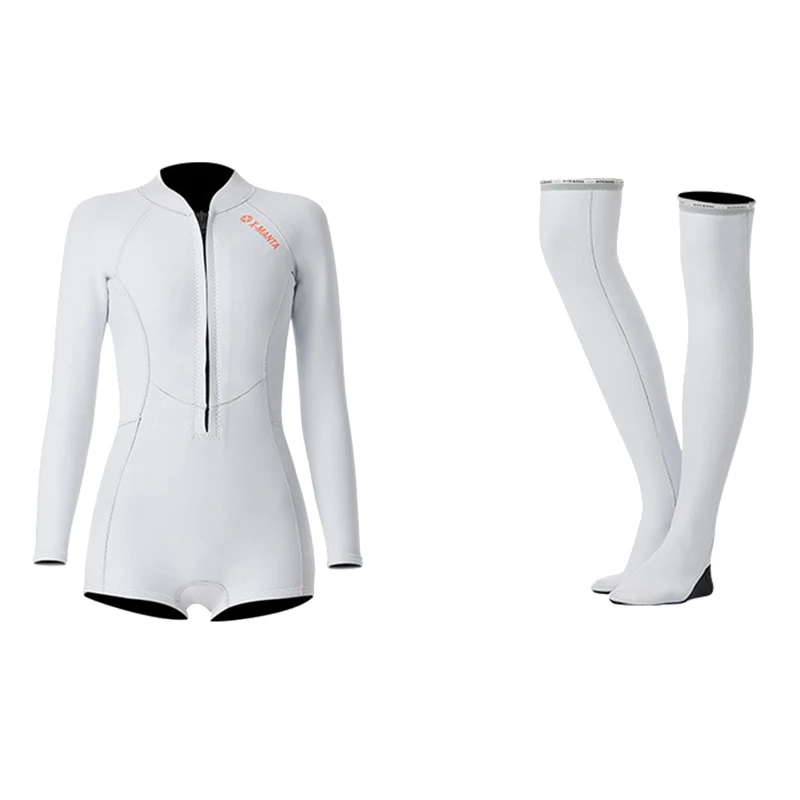 White Set 129766F Для женщин 1,5 мм купальник-бикини из неопрена купальный кроя racer серфинг гидрокостюм с длинным рукавом springsuit плавательный костюм для подводного плавания чулки купальники - Цвет: White Set 129766F