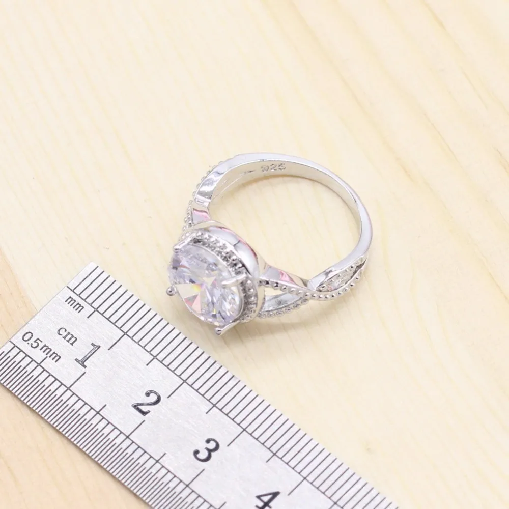 Серебро 925 пробы Женские Ювелирные наборы белый кристалл круглые браслеты цепочки ожерелье кулон женские серьги винтажные кольца наборы подарок
