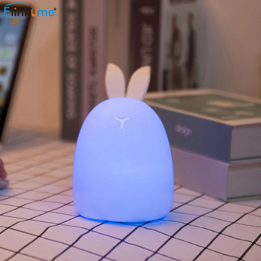 Милый кролик силиконовый похлопывающий маленький Ночной светильник Настольная