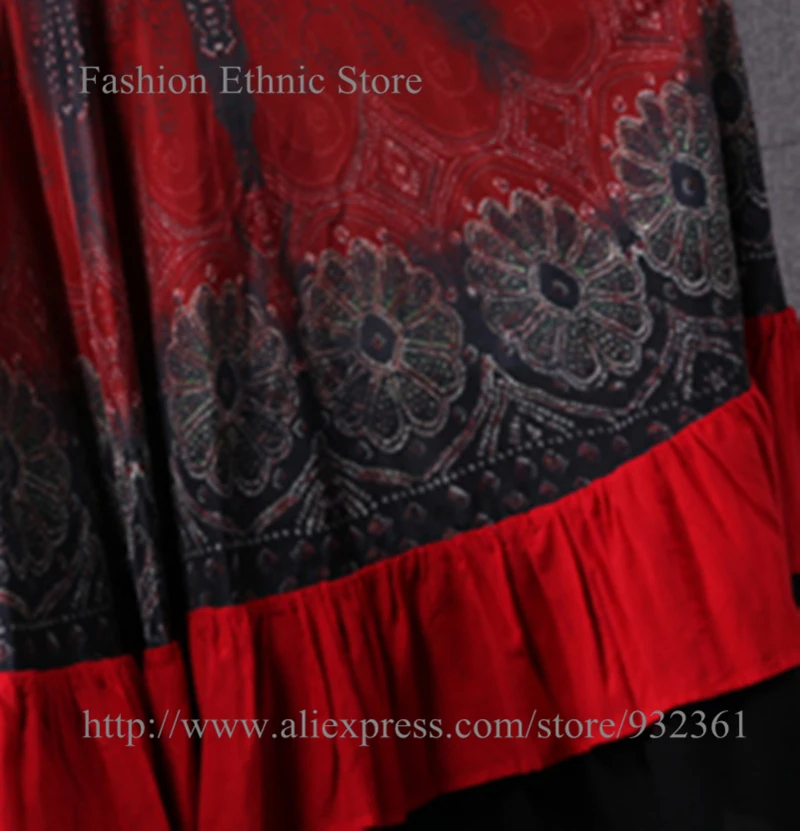 Винтажная Цыганская длинная юбка макси с принтом Красного пламени для женщин