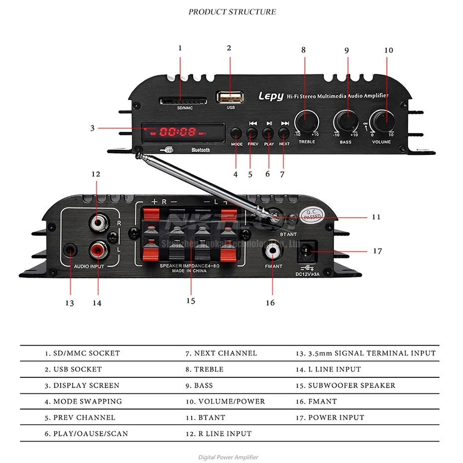 LP-269S Lepy Bluetooth автомобильный усилитель цифровой плеер HIFI стерео аудио Мощность 2CH 45 Вт домашняя мультимедийная поддержка SD USB FM MP3 DVD CD