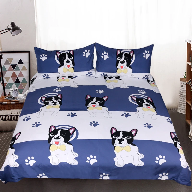 Carton Dog Bedding Sets Nevresim Takimlari Linen Simple Style Duvet Cover Flat Sheet Set Full King Twin Queen E | Дом и сад