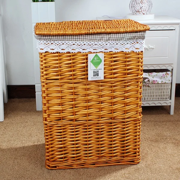 honey color Плетеная корзина для белья с крышкой для одежды ротанговая корзина холст сортировщик для белья корзина тканевая корзина для хранения Корзина большая - Цвет: honey color