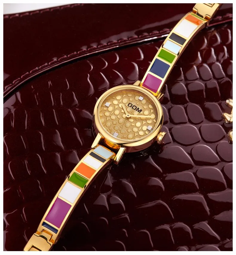 DOM женщины девушка повседневная мода элегантный золотой кварцевые часы дамы