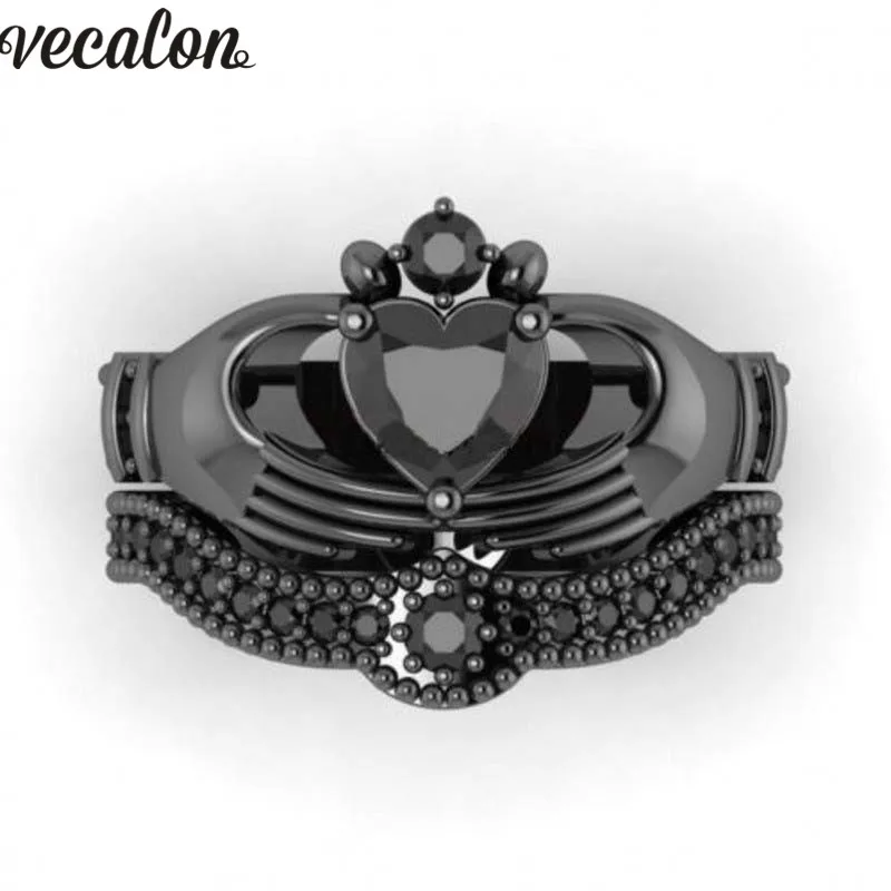 Vecalon, 5 цветов, кольцо с камнем рождения claddagh, 5А, циркон, Cz, Черное золото, для пары, обручальное кольцо, набор для женщин и мужчин, Прямая поставка