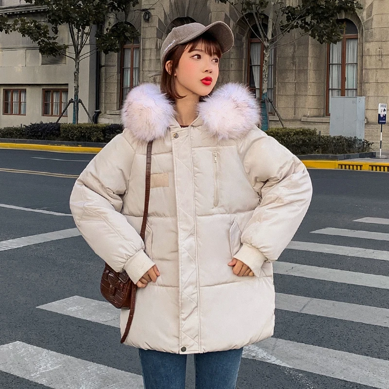 2019 Hot Sale Winter Jacket Women Solid Color Black Beige Female Coat Hooded With Fur Ladies Loose Short parka | Женская одежда