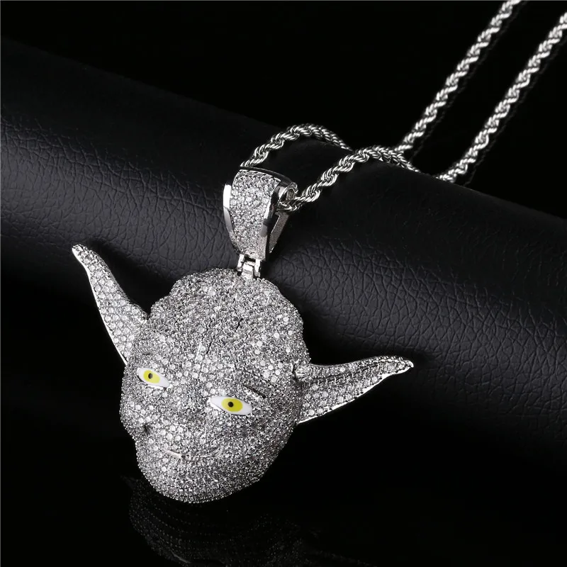 Ожерелье с кулоном Iced Out Master Yoda, Новое поступление, AAA кубический цирконий, мужское ожерелье, модные ювелирные изделия в стиле хип-хоп