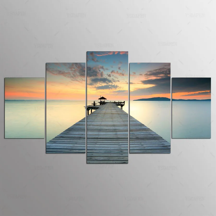

5 Piece HD Printed The pier under the setting sun Art Canvas Painting Wall Pictures for Living Room Modern Free Shipping kn-1147