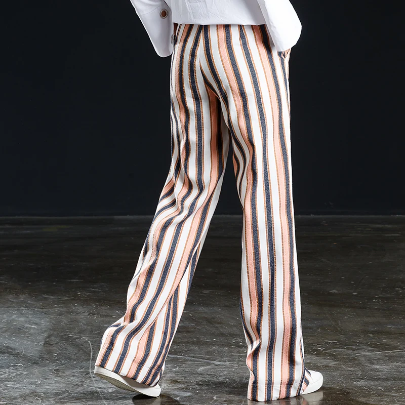 2019 новые женские весенние вертикальные полоски широкие брюки с высокой талией