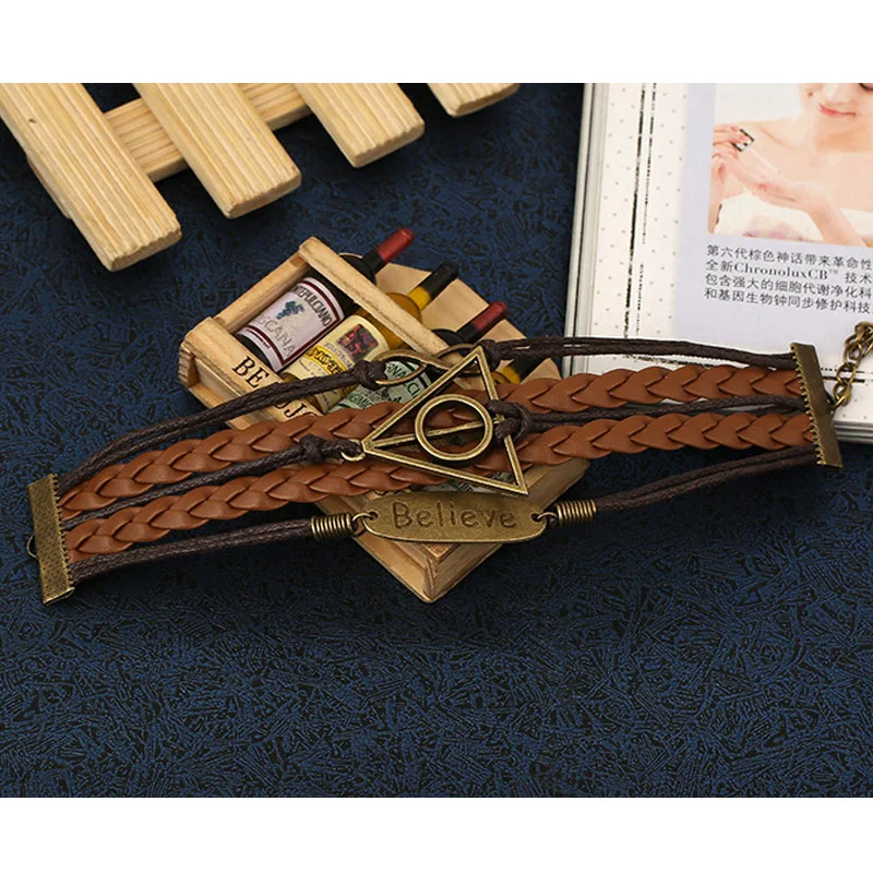 Кожаный браслет с монограммой мужские ювелирные изделия бронзовый верный круг в