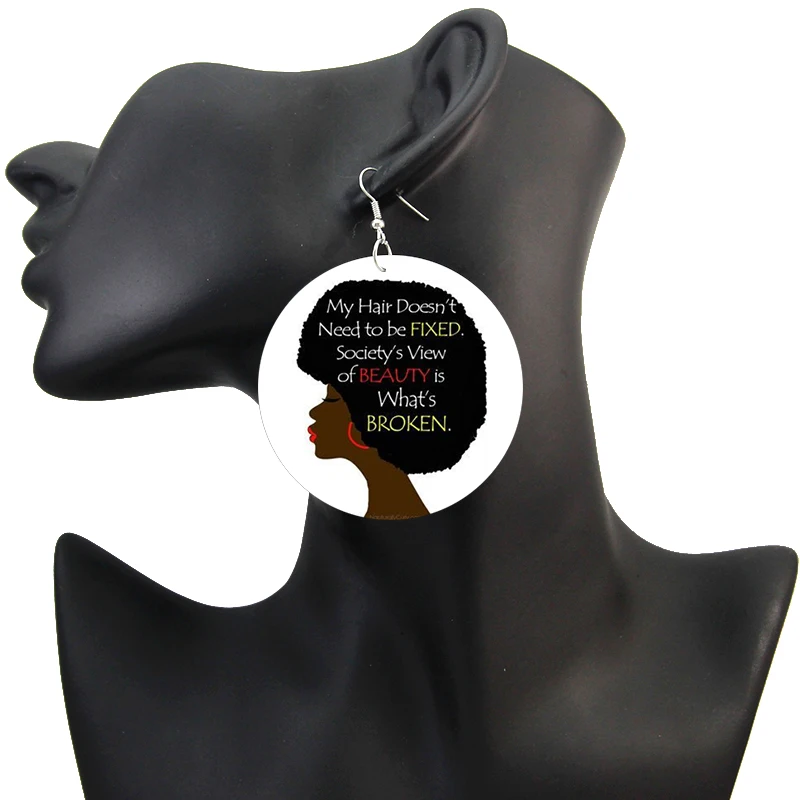 SOMESOOR Printed Black Sayings Wood Drop Earrings African Queen Locs Smart Afro Natural Hair Power Dangle Jewelry For Women Gift
