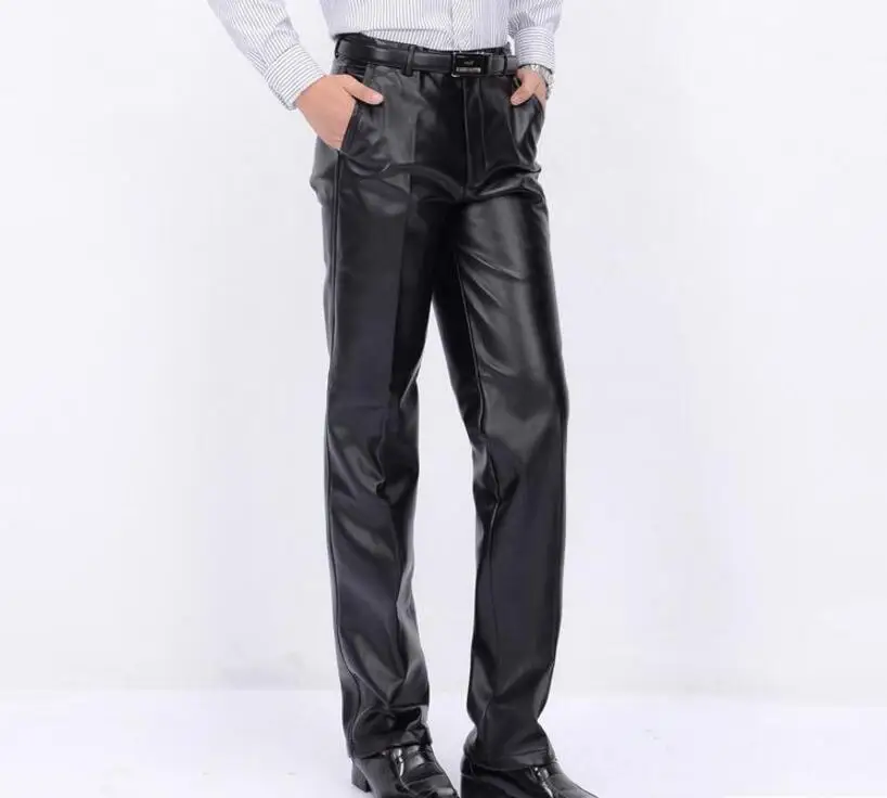 

28-45 Hot 2019 Spring Men's New Fashion Locomotive plus velvet thick Slim straight pu leather pants