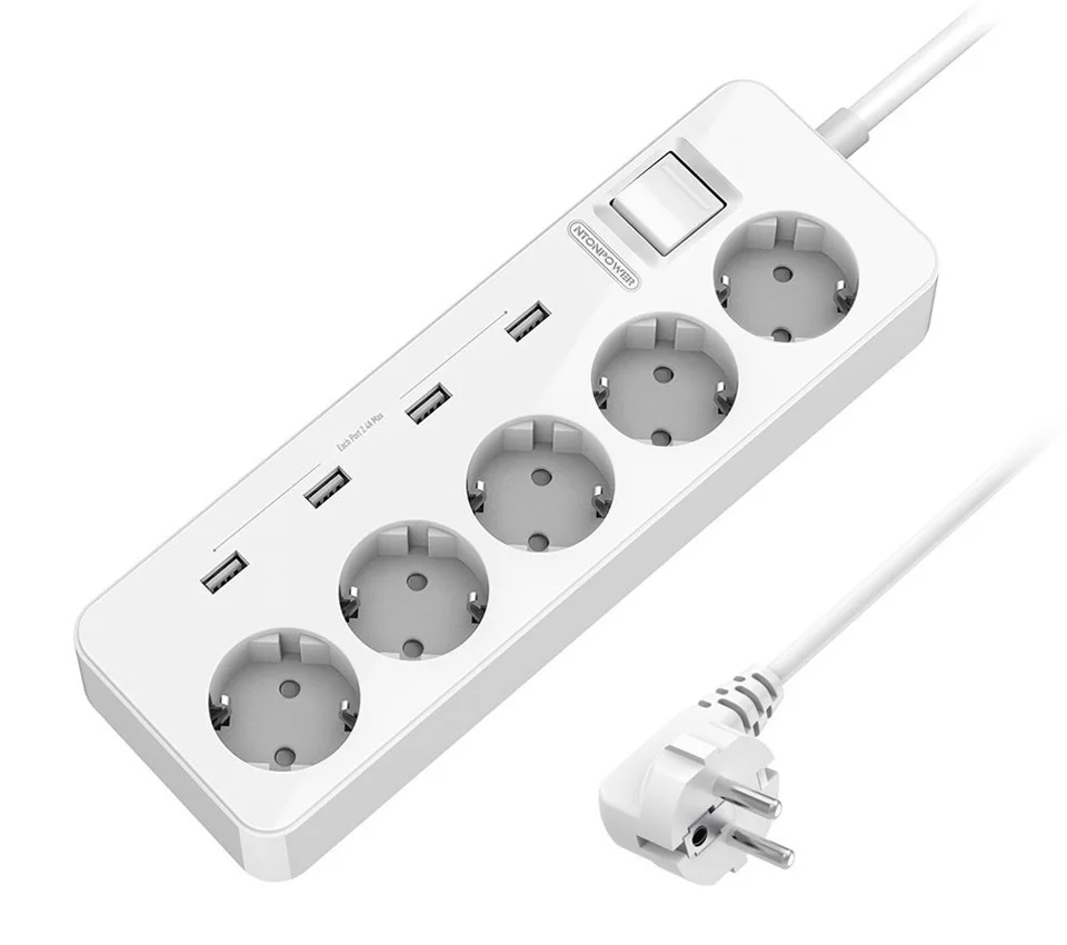 White Nton Мощность MPS USB Расширители ЕС Plug Мощность Outlet 5 AC Стабилизатор напряжения Защита от перегрузки с 4 USB интеллектуальная подзарядка Порты - Цвет: White
