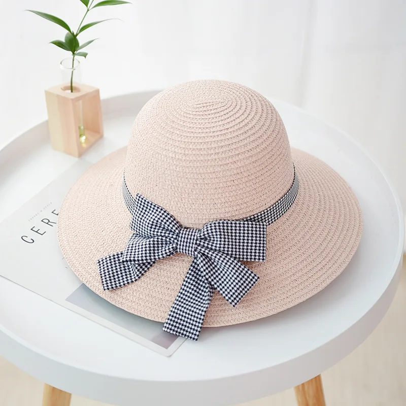 2019 Straw hat ladies summer fisherman Korea bow basin caps outdoor travel beach big along female women sun | Аксессуары для