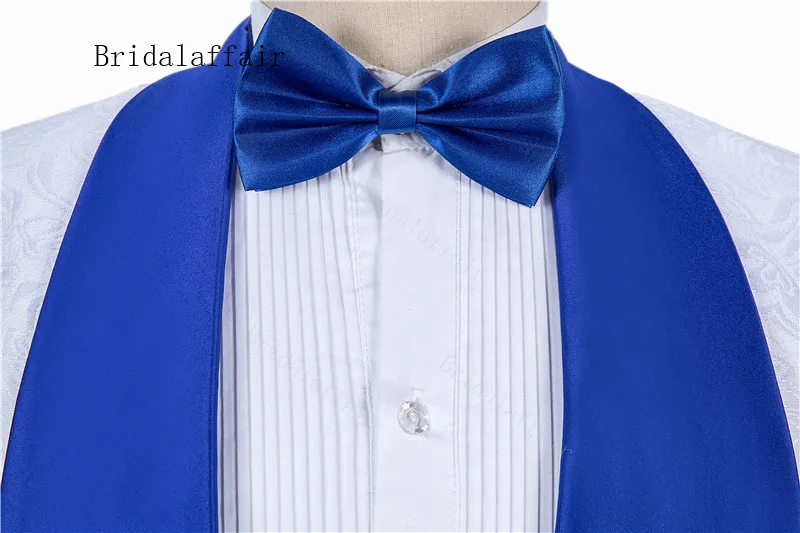 Bridalaffair элегантный бренд Slim Fit курение костюм мужские костюмы 3 предмета Homme Белый Пром смокинг, костюмы жениха Королевский синий нагрудные смокинг