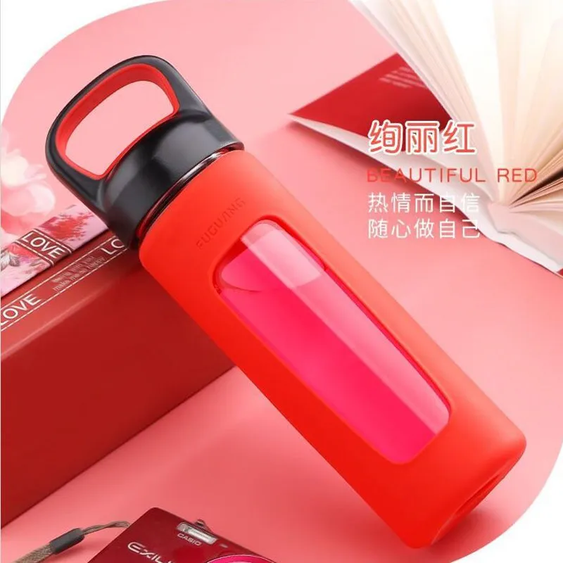 Стеклянная бутылка для воды с силиконовым чехлом 520 мл портативная посуда