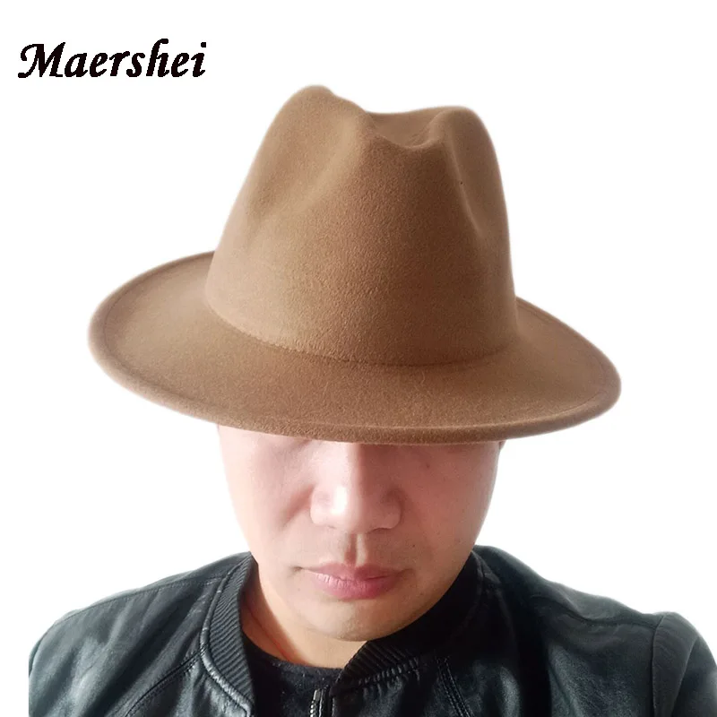 MAERSHEI Мужская шерстяная фетровая шляпа Женская лента джентльмен Элегантная Леди Зима Осень Широкий Брим Джаз церковь Панама сомбреро C