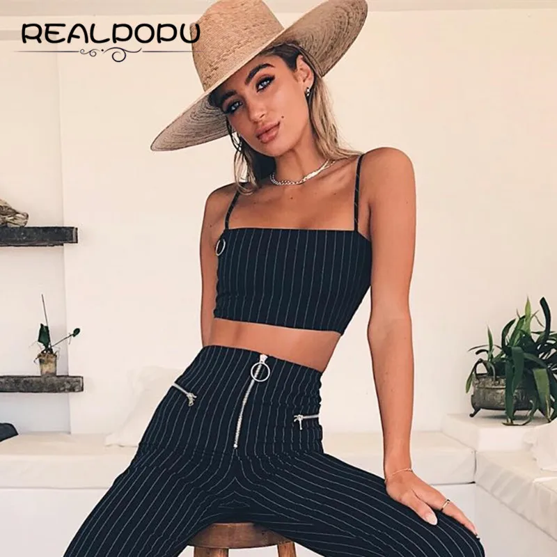 Realpopu, повседневная Полосатая майка, Femme, с вырезом лодочкой, женская уличная одежда, укороченный топ, шикарный, с кольцом, на бретелях, облегающая, черная, тощая, летняя