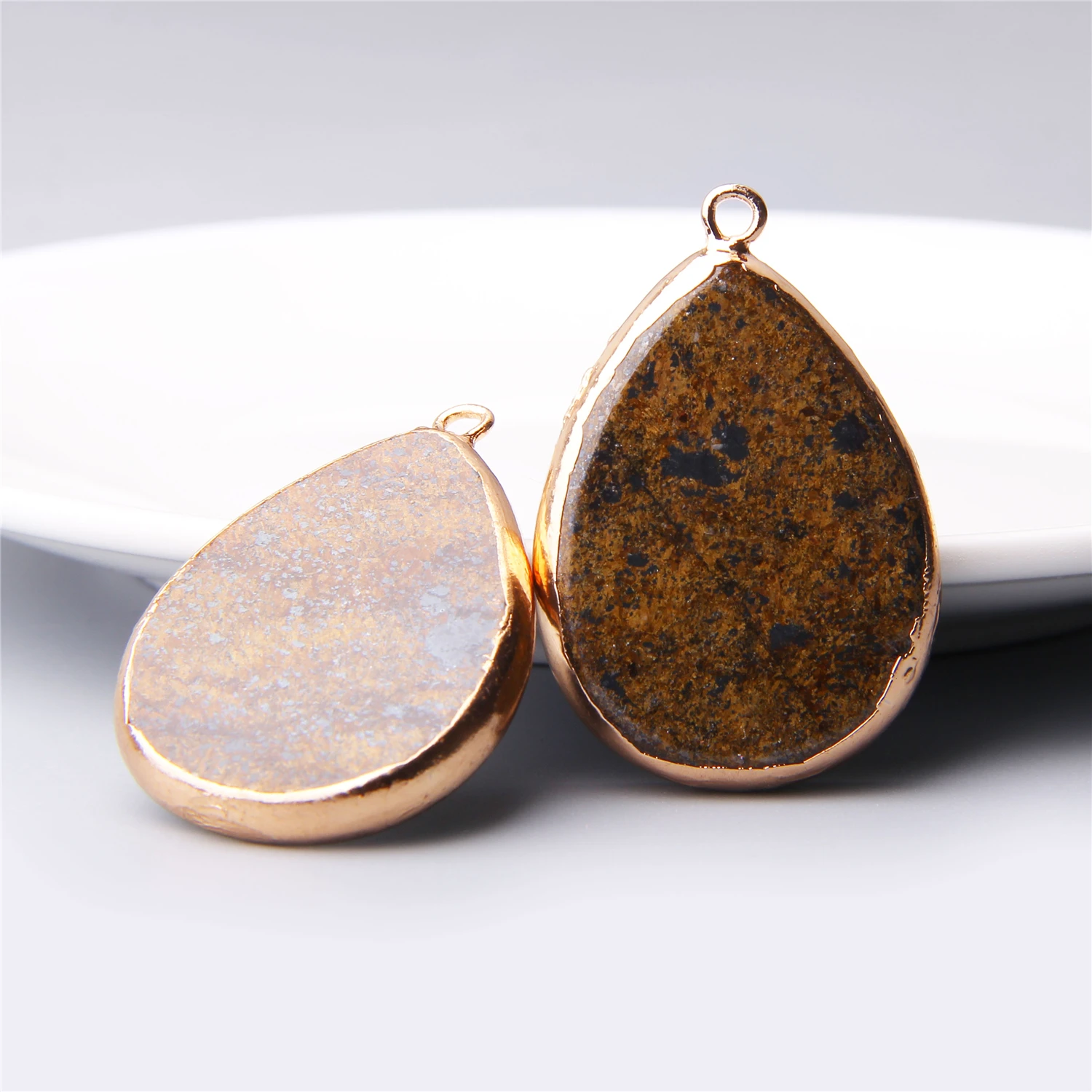 Wholesale pendulum Water Drop Shape Natural agates druzy Pendant DIY for Necklace Gold Color gems Pendant Charms Jewelry Making