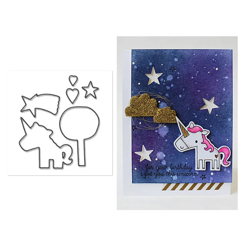 DiyArts 6Pcs New Christmas Dies Unicorn Wishes Metal Cutting Dies for Scrapbooking Craft Die Metal Cutting Dies New