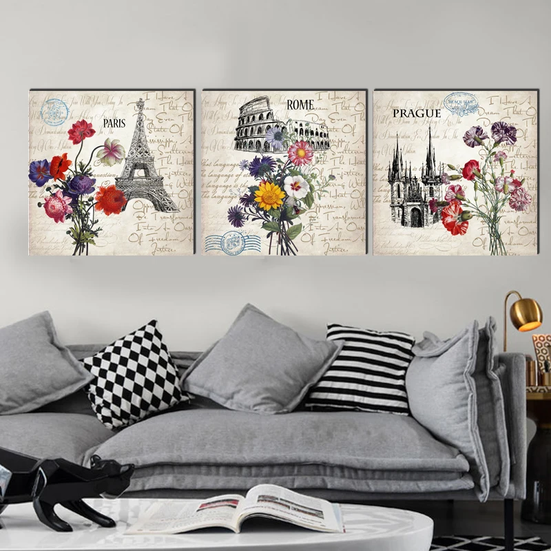 Tower modern square canvas painting countryside art prints 3 psc home deco wall pictures for restaurant living room study shop | Дом и сад