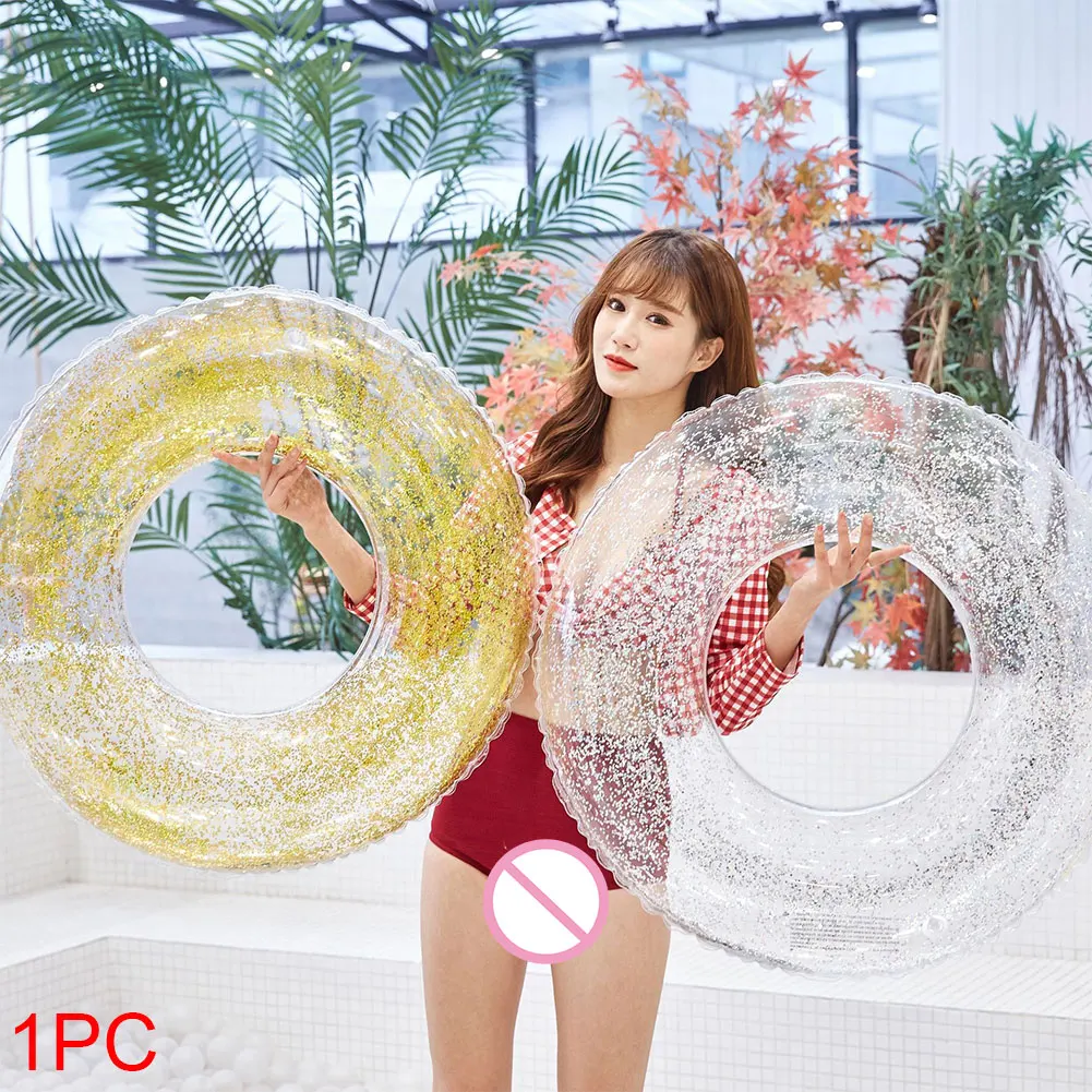 Adults Leak Proof PVC Swimming Ring Semi Transparent Wear Resistant Water Party Safe Floating Sequins Inflatable Lifebuoy | Спорт и